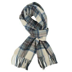 Pringle Weavers Wool Scarf Tartan Plaid Blue Ivory Preppy Eclectic Grandpa NOS